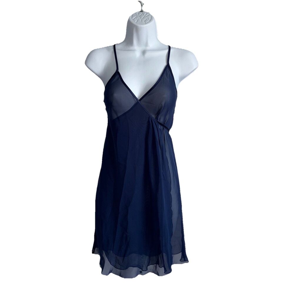 Lise Charmel France Sheer Navy Blue Chiffon Wrap Chemise Negligee US Size 10
